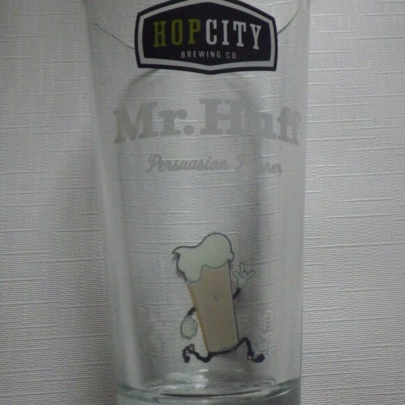 FUN HOP CITY Pint Glass Mr. Huff Persuasion Pilsner Glass NEW Etched base Beer - Picture 1 of 3